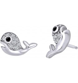 14k Gold Over Sterling Silver Animal, Bird, Insects Cubic Zirconia Stud Earrings White Gold Over : WHALE $18.23 Earrings