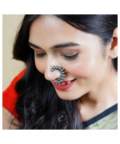 Clip On Indo Western German Silver Nath, Marathi Nath, Nose Pin, Clip On Nose Pin, Snap On Nose Pin, Nose Ring Black $9.43 Bo...