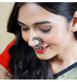 Clip On Indo Western German Silver Nath, Marathi Nath, Nose Pin, Clip On Nose Pin, Snap On Nose Pin, Nose Ring Black $9.43 Bo...