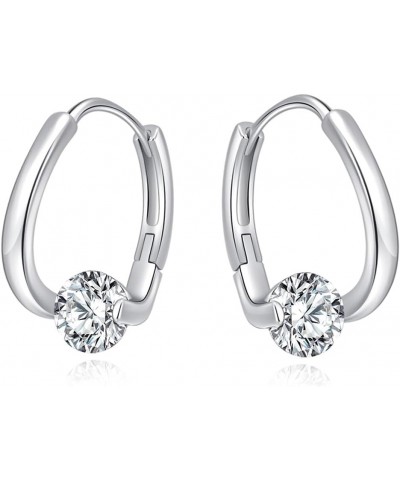 Solid 925 Sterling Silver Shiny CZ Hoop Earrings for Women Teens Girls 1.6CM Hoop Earrings Unique Oval Hoop Earrings Huggie A...