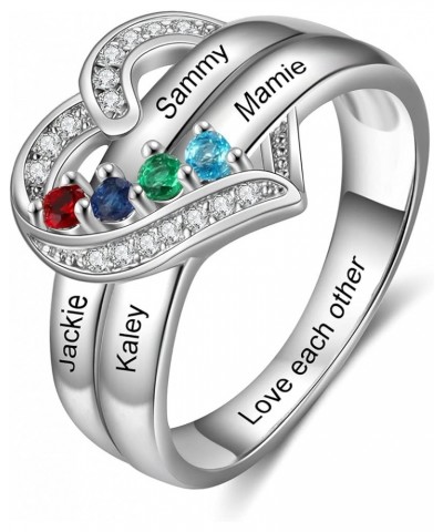 Personalized 1-8 Birthstone Mothers Rings Sterling Silver Custom Family Children Birthstones Names Promise Engagement Band Ri...