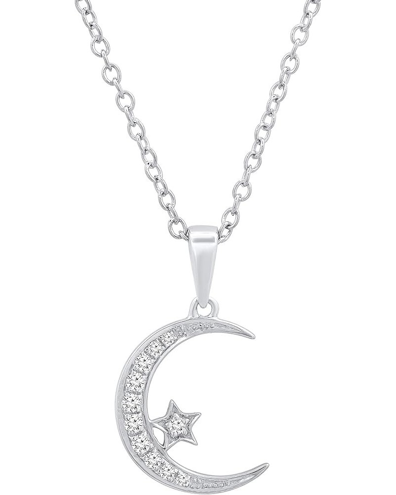 0.15 Carat (ctw) Round White Diamond Ladies Half-Moon & Star Pendant, Available in Metal 10K/14K/18K Gold & 925 Sterling Silv...