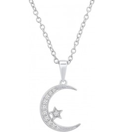 0.15 Carat (ctw) Round White Diamond Ladies Half-Moon & Star Pendant, Available in Metal 10K/14K/18K Gold & 925 Sterling Silv...