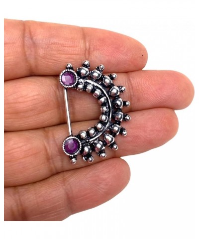 Clip On Indo Western German Silver Nath, Marathi Nath, Nose Pin, Clip On Nose Pin, Snap On Nose Pin, Nose Ring Black $9.43 Bo...