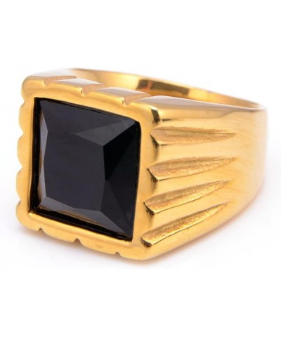 Unisex Stainless Steel Vintage Classic Square Cut Multicolor Gemstone Signet Ring Statement Wedding Band Gold Black $8.54 Rings