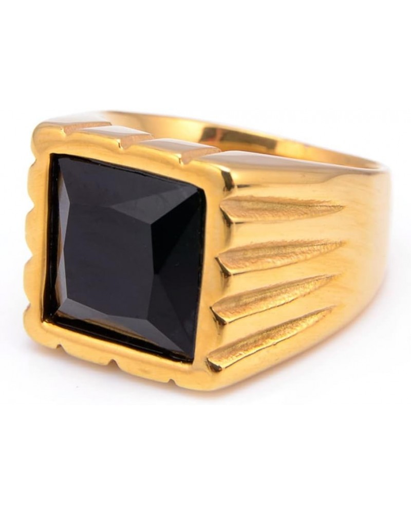 Unisex Stainless Steel Vintage Classic Square Cut Multicolor Gemstone Signet Ring Statement Wedding Band Gold Black $8.54 Rings