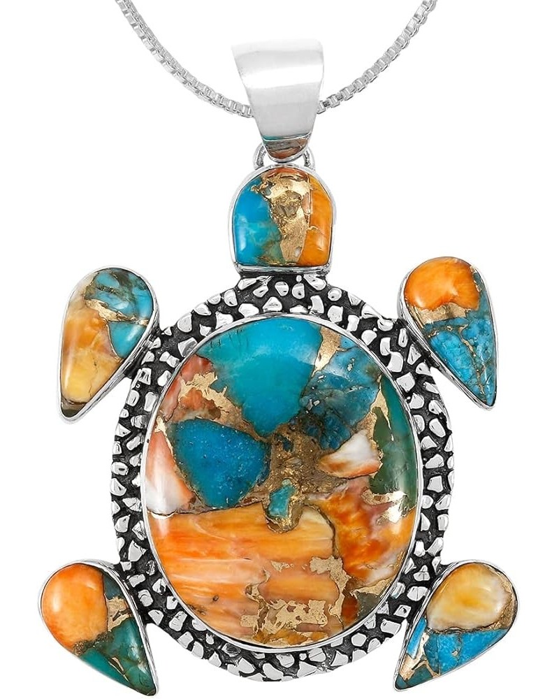 Turtle Turquoise Pendant Necklace 20" Sterling Silver 925 Genuine Gemstones (Choose Color) Spiny Turquoise $42.84 Necklaces