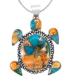 Turtle Turquoise Pendant Necklace 20" Sterling Silver 925 Genuine Gemstones (Choose Color) Spiny Turquoise $42.84 Necklaces