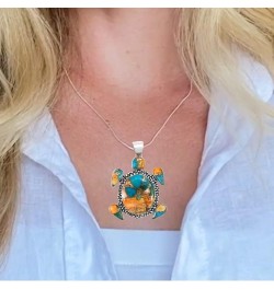 Turtle Turquoise Pendant Necklace 20" Sterling Silver 925 Genuine Gemstones (Choose Color) Spiny Turquoise $42.84 Necklaces