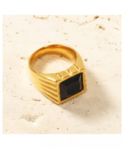 Unisex Stainless Steel Vintage Classic Square Cut Multicolor Gemstone Signet Ring Statement Wedding Band Gold Black $8.54 Rings