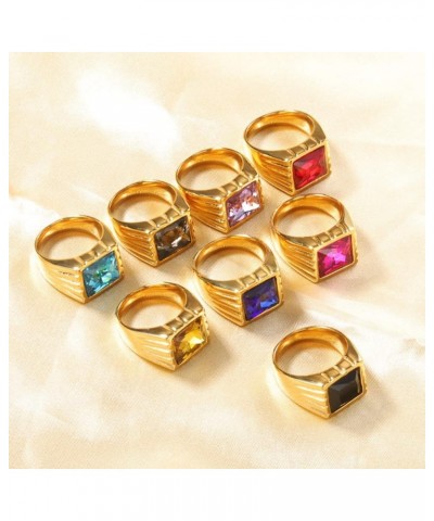 Unisex Stainless Steel Vintage Classic Square Cut Multicolor Gemstone Signet Ring Statement Wedding Band Gold Black $8.54 Rings