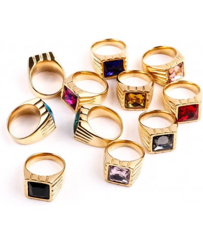 Unisex Stainless Steel Vintage Classic Square Cut Multicolor Gemstone Signet Ring Statement Wedding Band Gold Black $8.54 Rings