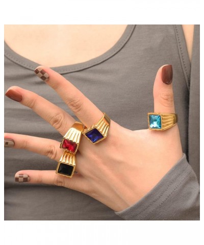 Unisex Stainless Steel Vintage Classic Square Cut Multicolor Gemstone Signet Ring Statement Wedding Band Gold Black $8.54 Rings