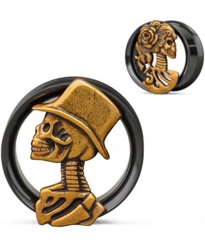 Double Flared Eyelet Ear Tunnels, Skull Man and Lady Matched Gauges for Ears, Screw Back Plugs Stretchers. S8608H 1/2"(12mm) ...