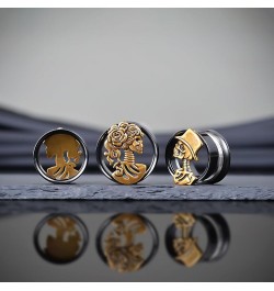 Double Flared Eyelet Ear Tunnels, Skull Man and Lady Matched Gauges for Ears, Screw Back Plugs Stretchers. S8608H 1/2"(12mm) ...