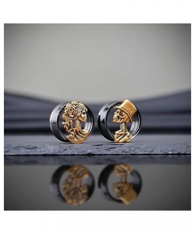 Double Flared Eyelet Ear Tunnels, Skull Man and Lady Matched Gauges for Ears, Screw Back Plugs Stretchers. S8608H 1/2"(12mm) ...