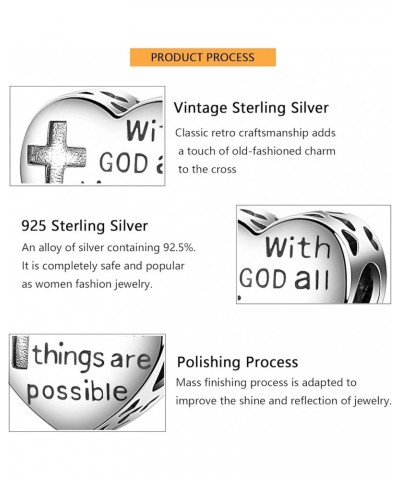 925 Sterling Silver Cross Charms for Charms Bracelet With God All Things Are Possible Religious Heart Beads Jewelry Gift for ...