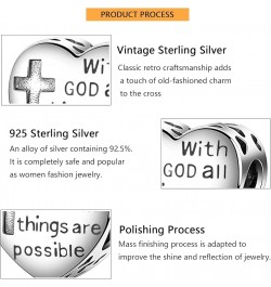 925 Sterling Silver Cross Charms for Charms Bracelet With God All Things Are Possible Religious Heart Beads Jewelry Gift for ...