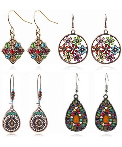 4 Pairs Bohemian Vintage Dangle Earrings Retro Rhinestone Earrings Boho Dangle Drop Earrings for Women Girls Jewelry Accessor...