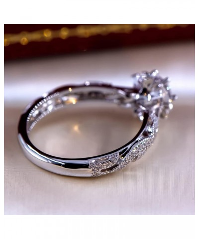 925 Sterling Silver Plated Diamond Ring Flower Ring CZ Simulated Diamond Ring Crystal Rings Everyday Ring for Women Silver 10...