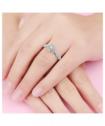 925 Sterling Silver Plated Diamond Ring Flower Ring CZ Simulated Diamond Ring Crystal Rings Everyday Ring for Women Silver 10...