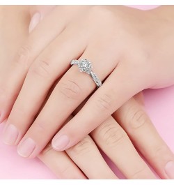 925 Sterling Silver Plated Diamond Ring Flower Ring CZ Simulated Diamond Ring Crystal Rings Everyday Ring for Women Silver 10...