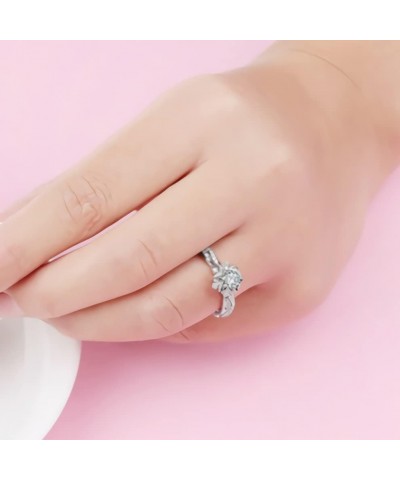 925 Sterling Silver Plated Diamond Ring Flower Ring CZ Simulated Diamond Ring Crystal Rings Everyday Ring for Women Silver 10...