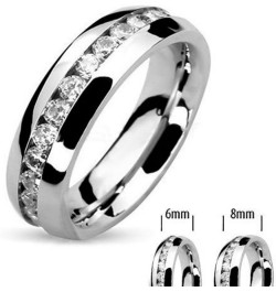 His and Hers Stainless Steel 3 Piece Cubic Zirconia Wedding Ring Set and Eternity Wedding Band Women's Size 05 Men's 08mm Siz...