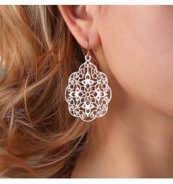 Boho Large Filigree Hoop Drop Dangle Earrings Vintage Tribal Hollow Carved Earrings Gypsy Statement Gold Floral Geometric Ear...