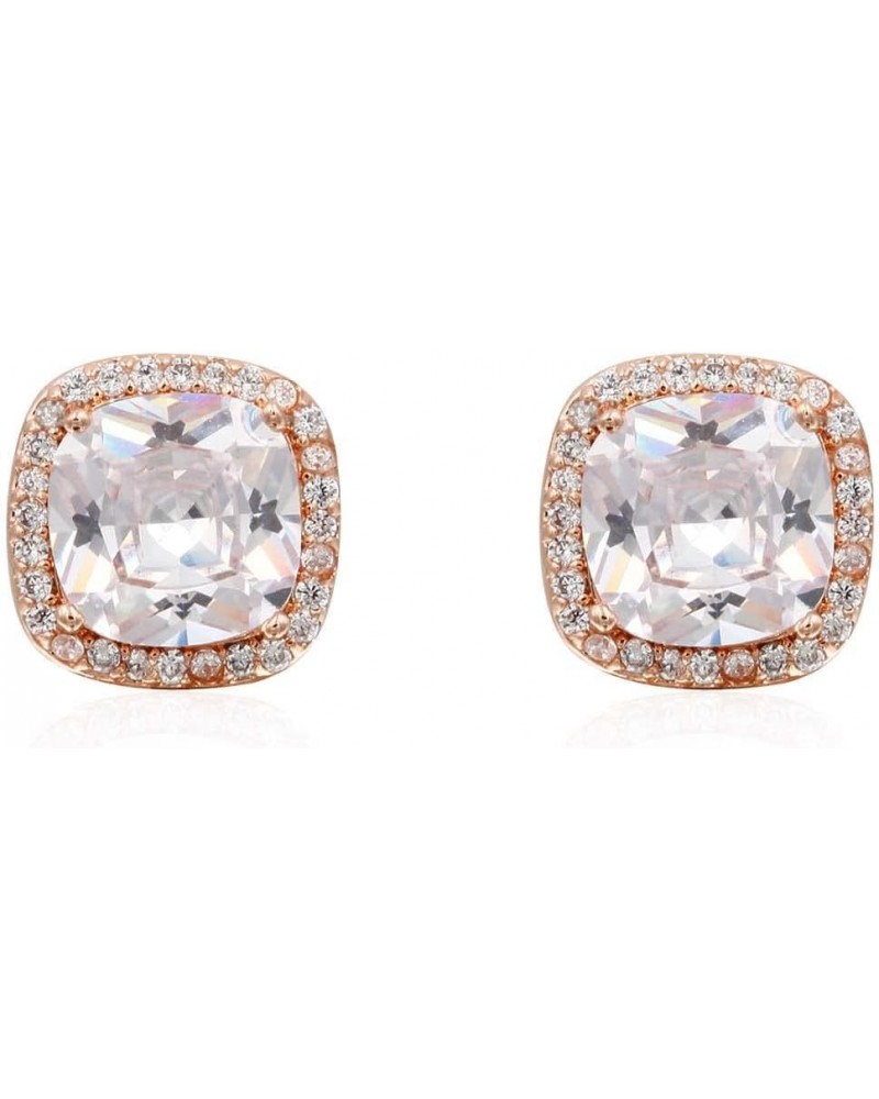 Square Princess Cut Stud Earrings Micro Paved AAA CZ Jewelry Wedding Bridal For Women Rose Gold $11.38 Earrings