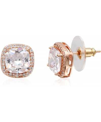 Square Princess Cut Stud Earrings Micro Paved AAA CZ Jewelry Wedding Bridal For Women Rose Gold $11.38 Earrings