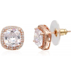 Square Princess Cut Stud Earrings Micro Paved AAA CZ Jewelry Wedding Bridal For Women Rose Gold $11.38 Earrings