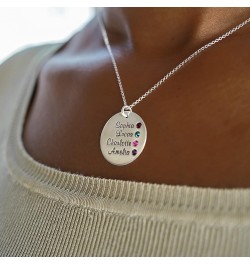 Personalized Round Four Stacked Names Sterling Silver Necklace With Birthstone Setting. Customize a Round Charm. Choice of St...