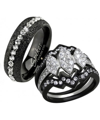 His Hers 4 Piece Black Ion Plated Stainless Steel Wedding Engagement Ring Band Set Size Women's 10 Men's 06 $16.25 Sets