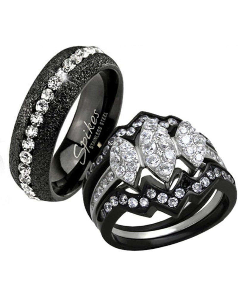 His Hers 4 Piece Black Ion Plated Stainless Steel Wedding Engagement Ring Band Set Size Women's 10 Men's 06 $16.25 Sets