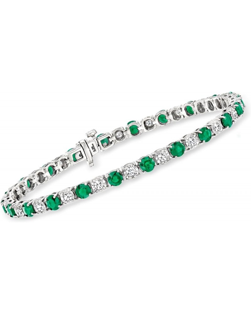 4.80 ct. t.w. Emerald and 1.00 ct. t.w. Diamond Tennis Bracelet in Sterling Silver 8.0 Inches $315.15 Bracelets