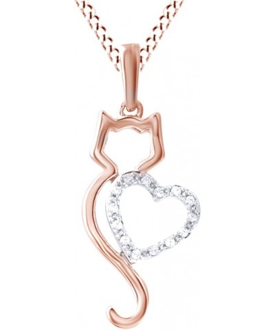 Jewel Zone US White Natural Diamond Cat Silhouette with Heart Pendant Necklace in 10k Solid Gold (0.5 Carat) rose-gold $238.6...