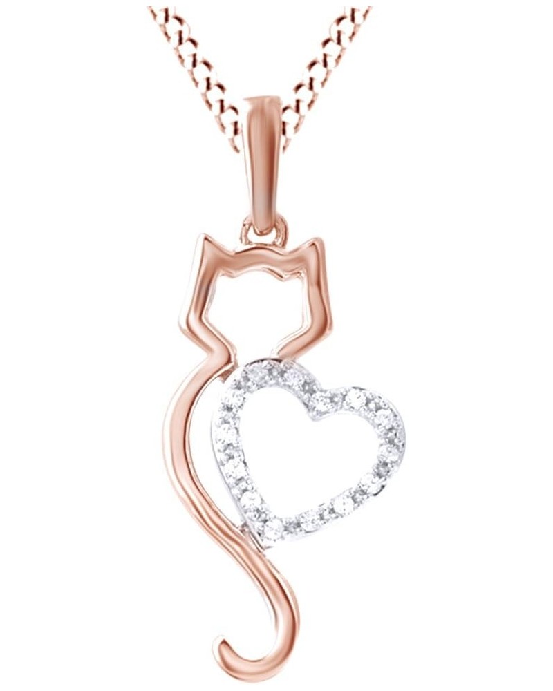 Jewel Zone US White Natural Diamond Cat Silhouette with Heart Pendant Necklace in 10k Solid Gold (0.5 Carat) rose-gold $238.6...