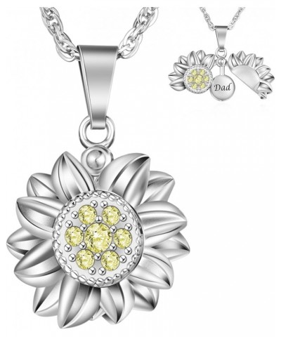 Sunflower Cremation Urn Necklace for Ashes Keepsake Cremation Jewelry for Ashes for Women Stainless Steel Memorial Pendant fo...