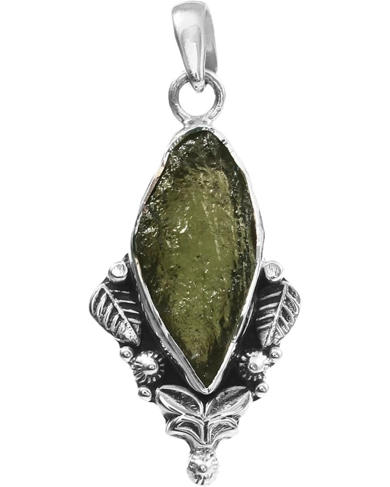 925 Sterling silver Natural Green Rough Moldavite Pendant for women || Raw Gemstone Sterling Silver Pendant Design 5 $20.51 N...