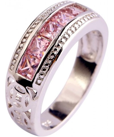 Women 925 Sterling Silver Plated Created Princess & Baguette Cut Filled Amethyst Topaz 7 Gemstone Wedding Ring US10 I_Pink $4...