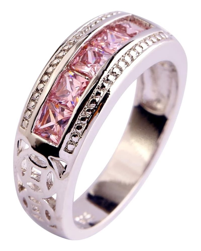 Women 925 Sterling Silver Plated Created Princess & Baguette Cut Filled Amethyst Topaz 7 Gemstone Wedding Ring US10 I_Pink $4...