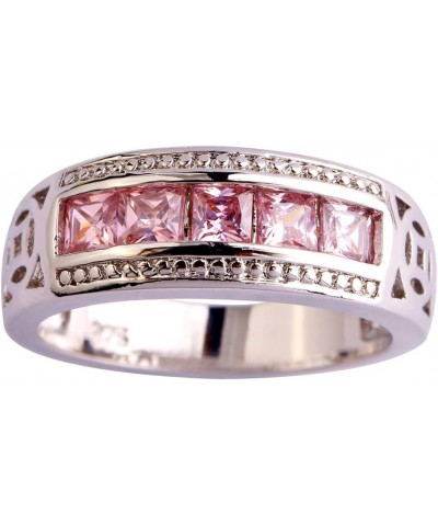 Women 925 Sterling Silver Plated Created Princess & Baguette Cut Filled Amethyst Topaz 7 Gemstone Wedding Ring US10 I_Pink $4...