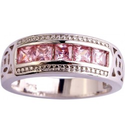 Women 925 Sterling Silver Plated Created Princess & Baguette Cut Filled Amethyst Topaz 7 Gemstone Wedding Ring US10 I_Pink $4...