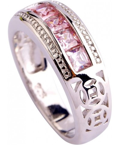 Women 925 Sterling Silver Plated Created Princess & Baguette Cut Filled Amethyst Topaz 7 Gemstone Wedding Ring US10 I_Pink $4...