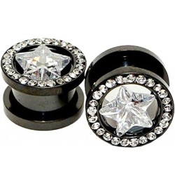 Pair of Black Screw-Fit Ear Plugs with Clear CZ Star Design 3/4-18mm $10.67 Body Jewelry