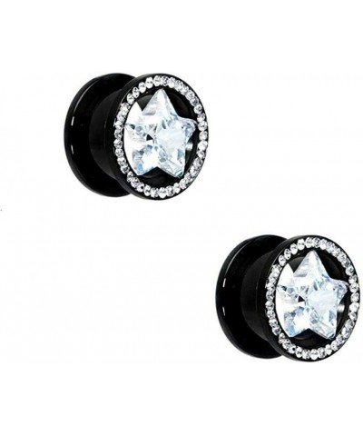 Pair of Black Screw-Fit Ear Plugs with Clear CZ Star Design 3/4-18mm $10.67 Body Jewelry