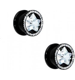 Pair of Black Screw-Fit Ear Plugs with Clear CZ Star Design 3/4-18mm $10.67 Body Jewelry