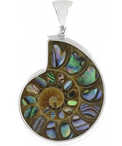 Ammonite artistic gemstone Inlay Pendant 925 Sterling Silver Ammonite with Abalone inlay Pendant $77.85 Pendants