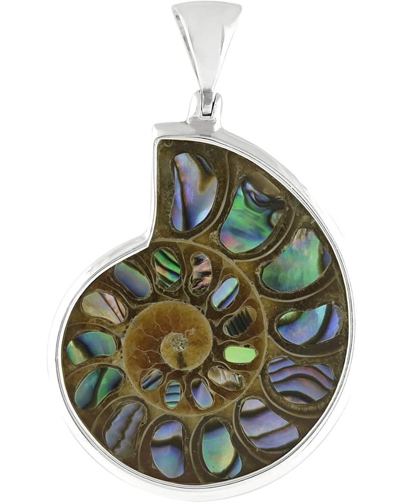 Ammonite artistic gemstone Inlay Pendant 925 Sterling Silver Ammonite with Abalone inlay Pendant $77.85 Pendants